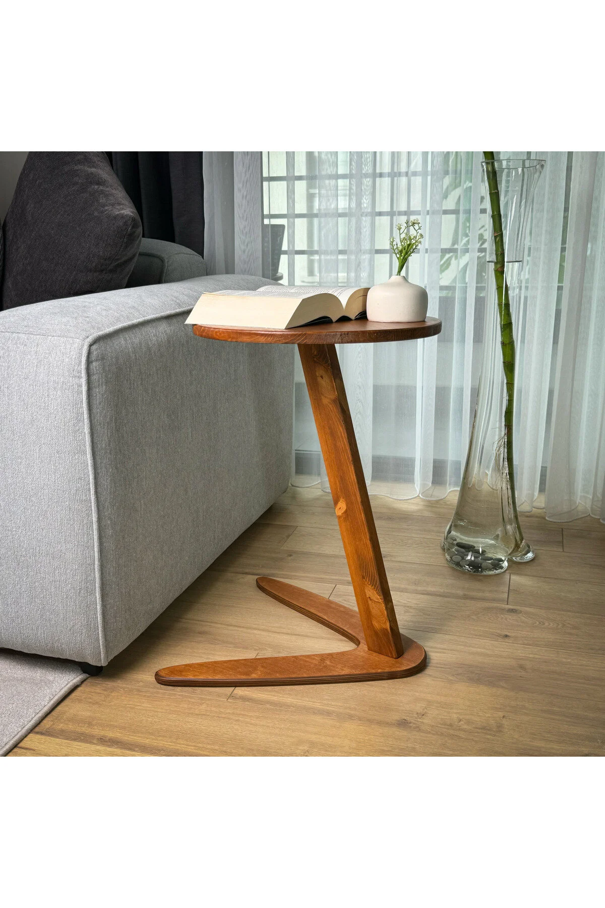 Furnirem Masif Çam Ahşap Z Sehpa Kanepe Yanı Modern Sehpa 35x55 Cm Kestane