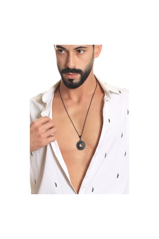 Erkek Siyah Oksit Kaplama Spiritüel Simge Uçlu Kolye Siyah