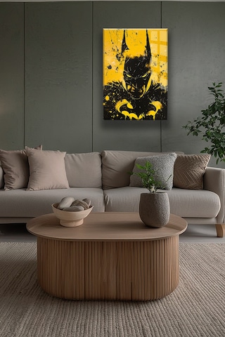 Batman Silüeti 4mm Cam Tablo Karanlık Uv Baskı Tasarım Beyaz