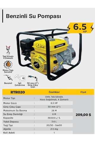 Rtrmax Rtr020 Benzinli Su Pompası 50 Mm (2'') 600 L