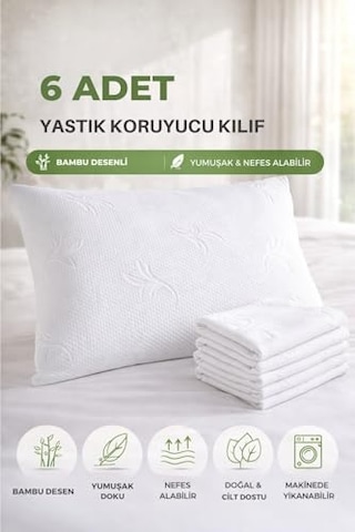 Çiçek Desenli 6 Adet Beyaz Yastık Koruyucu Alez Diğer