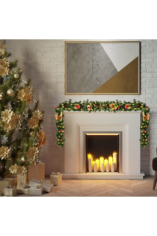 50 Led'li 8.8ft Noel Çelenk 8 Işık Modu Pille Çalışan Yeşil