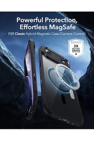 Esr Apple Uyumlu iPhone 17 Air Classic Hybrid Magsafe Kılıf - Kamera Kontrol Buton - Şeffaf Siyah Şeffaf