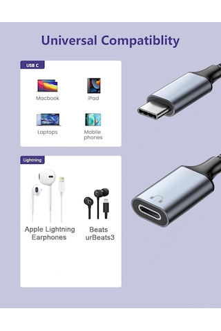 Reedark Usb-c Erkekden Lightning Dişiye Ses Çevirici Kablosu - İpad Pro, Galaxy S23/s22/s21, Pixel, Macbook Uyumlu Kulaklık Adaptörü