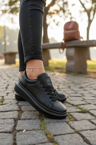 Enoch Kadın Siyah Platform Tabanlı Sneaker Ortopedik Günlük Rahat Spor Ayakkabı Siyah