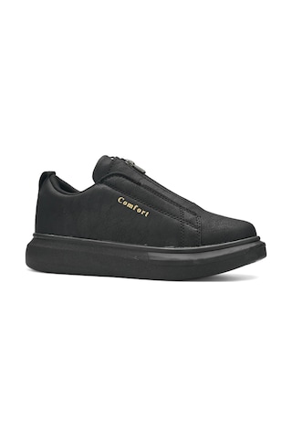 Günlük Erkek Casual Lastikli Kalın Yüksek Topuklu Desenli Taban Oval Burun Sneaker Spor Ayakkabı 111 Siyah-siyah