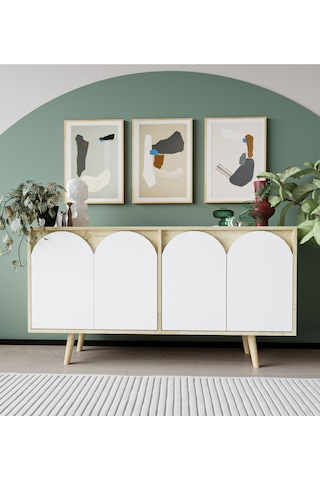 Venezia Ahşap Ayaklı Bohem Konsol Safir Meşe Gövde -beyaz Kapak 150 Cm