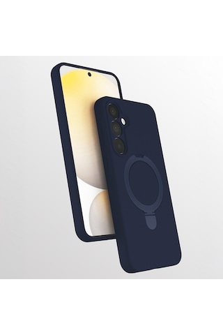 Samsung Uyumlu Galaxy A17 Kılıf M-safe Şarj Özellikli Standlı Zore Samara Kapak Lacivert