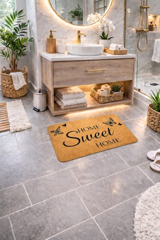 Esnature Evim Evim Güzel Evim Home Sweet Home Kahverengi Kapı Önü Paspası 45x70 Cm Çok Renkli