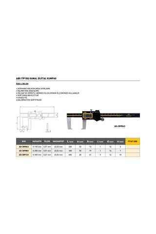 Fett 0-300mm Asimeto Abs Tip Dış Kanal Dijital Kumpası As-309123