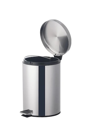 12 Lt Metal Çöp Kovası Pedallı Paslanmaz Gri