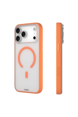 Apple Uyumlu iPhone 17 Pro Kılıf M-safe Şarj Özellikli Youngkit Clear Serisi Kapak Turuncu Turuncu
