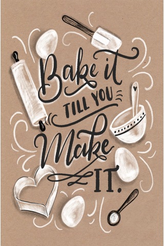 Dijital Baskılı Dekoratif Kaymaz Taban Yıkanabilir Bake Make It Desenli Mutfak Halısı Krem