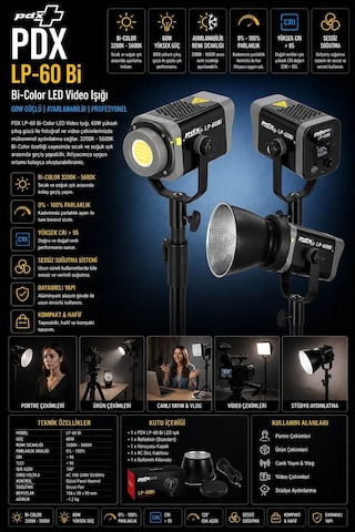 Pdx Lp-60 Bi-color Led Video Işığı 60w Ayarlanabilir Işık