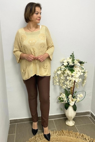 Kadın Kahve Punto Boru Paça Pantolon Kahve