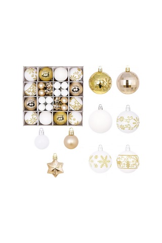 Moveevo 44 Adet 3-6 Cm Elektroplated Plastik Noel Topu - Altın Beyaz Renkli Ağaç Süs Takımı 270g Kutulu