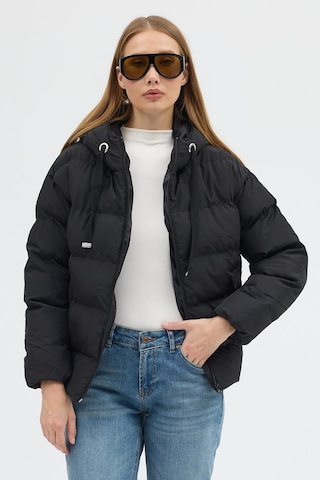 Çift Cepli Fermuarlı Su İtici Kumaş Normal Kesim Dolumlu Şişme Kadın Siyah Mont Tbmnt005 Siyah