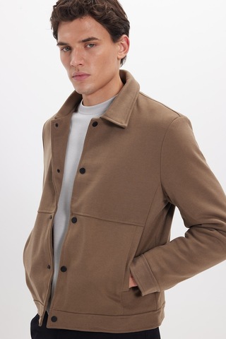 Tudors Erkek Slim Fit Dar Kesim Çift Cepli Çıtçıt Kapamalı Kahverengi Mont-46274