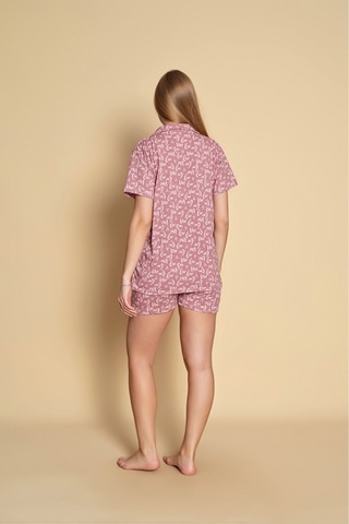 SUDE HOMEWEAR Kadın Gömlek Şort Desenli Pijama Takımı Mor