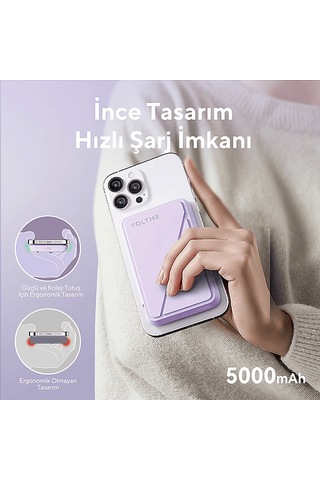 Voltme Magpak 5000mah Magsafe Kablosuz 22.5w Taşınabilir Şarj Cihazı Lila