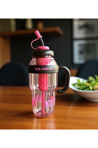 1300 Ml Kulplu Suluk Matara Detox Ve Soğuk İçecek Şişesi Pipetli Suluk Taşınabilir Bpa İçermez Pembe Pembe