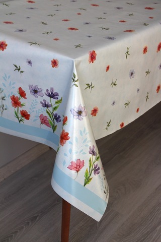 Elyaf Silinebilir Pvc Muşamba Masa Örtüsü Knrsuluçiçek Mavi