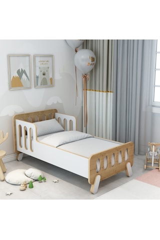 Fida Montessori Bebek Yatağı Doğal Ahşap Çocuk Uyku Oyun Alanı
