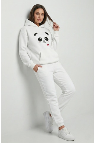 Nevermind Unisex Sevgili Çift Kombini Oversize Panda Baskılı Çift Hoodie Siyah - Beyaz
