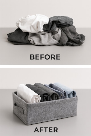 Yunusoğlu Home Dolap İçi Çamaşır Oyuncak Düzenleyici Keçe Saklama Kutusu Sepet Organizer 38x25x13 Cm Gri