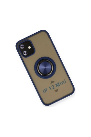 Cosmotex Newface Apple iPhone Uyumlu 12 Mini Kılıf Montreal Yüzüklü Silikon Kapak - Lacivert