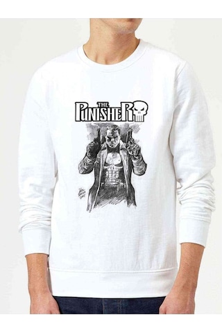 The Punisher Frank Castle Baskılı Beyaz Erkek Örme Sweatshirt