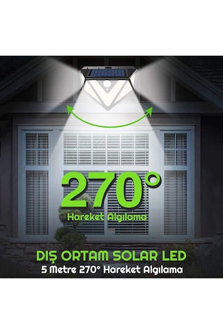 Upway 166 Led 3 Mode Pır Hareket Sensörlü 5 Taraflı Işık Solar Lamba