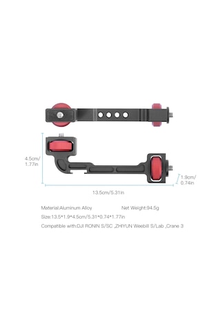 Geeroyoo Alüminyum Stabilizatör Dönme Kolu: Djı Ronin S/sc, Zhiyun Weebill S/lab/crane 3 Uyumlu, Monitör/led Işık Mikrofon Montajı