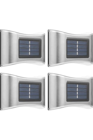 Monyee Güneş Enerjili 4'lü Led Duvar Lambası - Dış Mekan İçin Ip65 Su Geçirmez, Çelik Yapı, Beyaz Işık, Bahçe Ve Bahçe Aydınlatması Beyaz