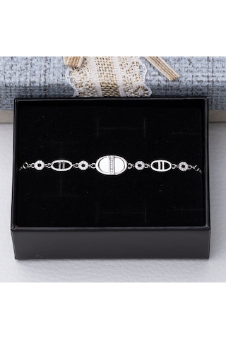 Sedef Taşlı Model 925 Ayar Gümüş Kadın Asansörlü Bileklik Gümüş