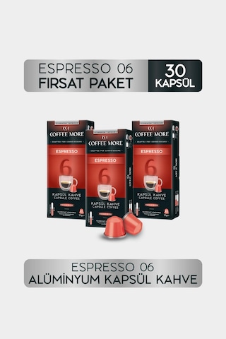 Coffee More 6 Espresso Kapsül Kahve 10 X 3 Paket 30 Adet Nespresso Uyumlu Kapsül Kahve