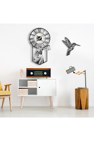 50X30 Dekoratif Duvar Saati + Ahşap Tablo 35 Cm (487866274) Siyah