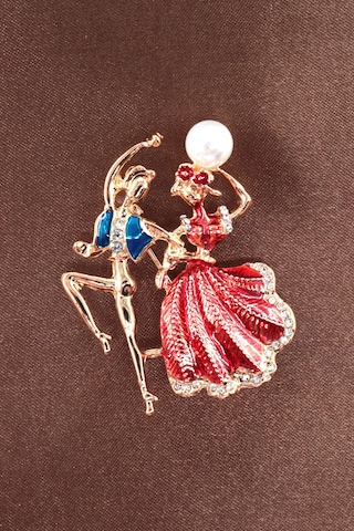 Aşkın Dansı Temalı Gold Renkli Kristal Taşlı Broş Romantik Dans Eden Çift Kadın Yaka İğnesi. Çok renkli
