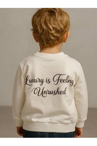 Zekids Erkek Çocuk Luxury Yazılı Sweatshirt-16192 Ekru