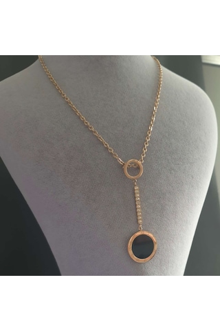 Çelik Rose Renk Roma Rakamlı Uzun Kadın Kolye