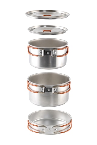 Easy Camp Moss Tour Cook Set Xl Paslanmaz Tencere Tava Çelik Kamp Yemek Seti Gümüş