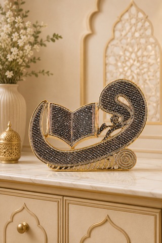 Vav Yasin Kitabe Altın 29x23 Cm Dekoratif İslami Biblo Gold Vav Rahleli Kur An Masa Üstü Biblo 1