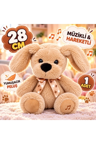 28 Cm Müzikli Hareketli Peluş Köpek Yumuşacık Sevimli Oyun Arkadaşı Kahverengi