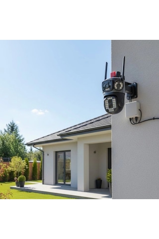 Kablolu Akıllı Güvenlik Kamerası 4 Kameralı Çok Lensli, 360 Ptz Hareketli, Çift Antenli, Gece Görüşlü, Dış Mekan Ip Kamera Bx40