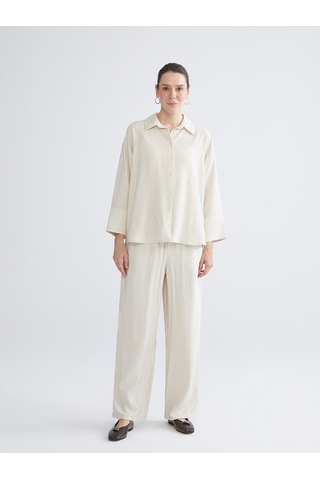 Lcwaıkıkı Classic Bej Dokulu Oversize Kadın Gömlek