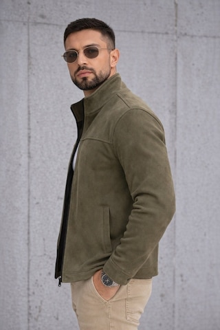 Baselco Slim Fit Dik Yaka Mevsimlik Süet Ceket Haki