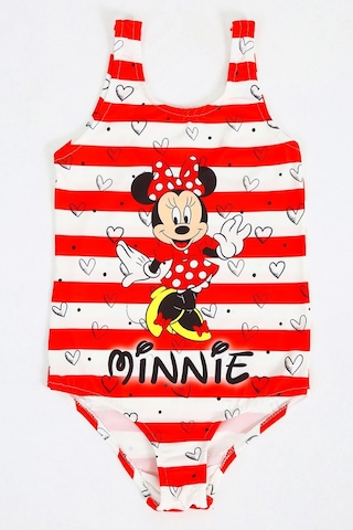 Papiş Kız Çocuk Mayo Minnie Mouse Kırmızı Çizgili Desenli Rahat Hızlı Kuruyan Mayo Deniz Havuz Plaj Mayosu Karışık