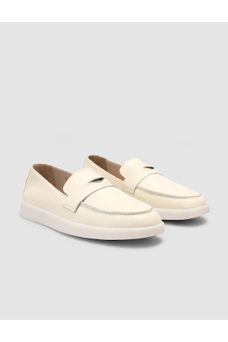 %100 Hakiki Deri Bej Kadın Loafer Bej
