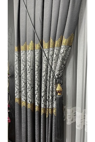 Takım Fon Perde Antrasit-altın 2 Kanat Fon+aksesuar Antrasit Gri