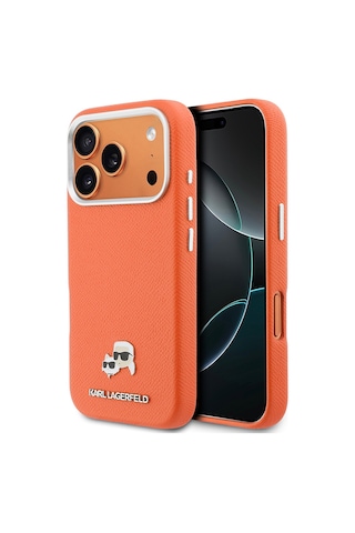 Apple iPhone Uyumlu  17 Pro Max Kılıf Lisanslı M-safeli Metal Kamera Ve Buton K&c Head Logo Pu Deri Kapak Turuncu